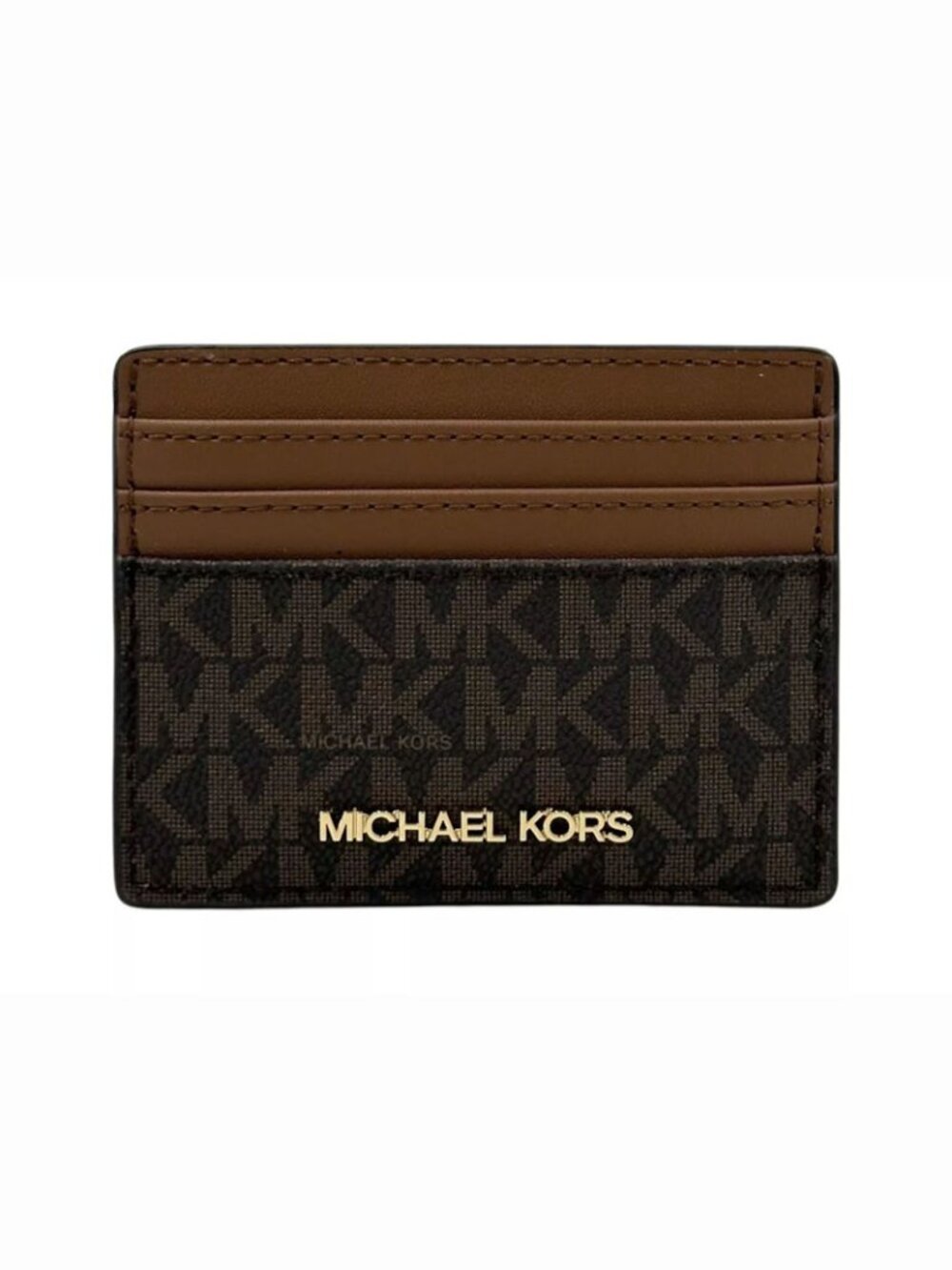 Michael Kors Jet Set Travel Large MK Logo Card Case Holder in Brown Multi- NEW